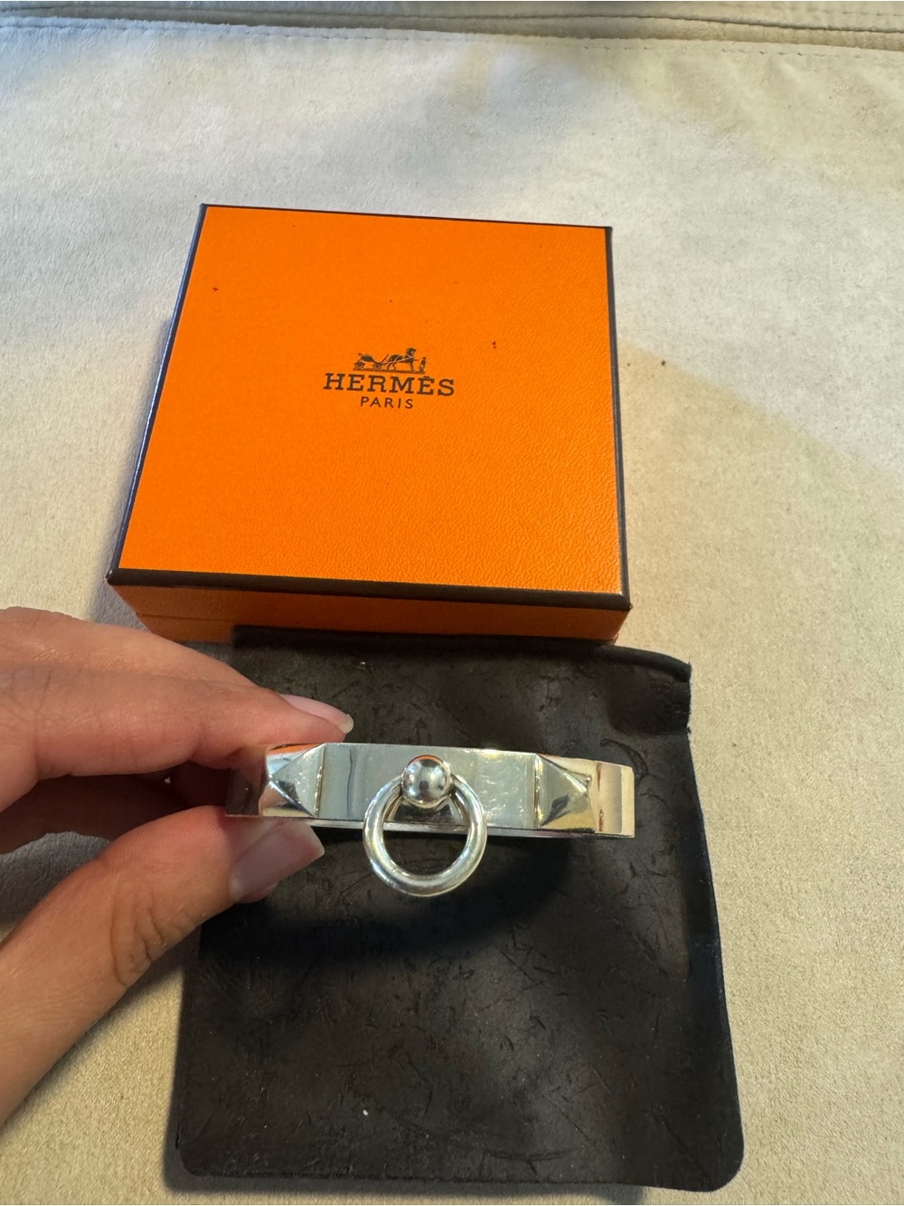 Hermes Silver Collier de Chien Bracelet, Small Model, size